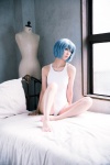 ayanami_rei barefoot bed blue_hair cosplay mike neon_genesis_evangelion one-piece_swimsuit rebuild_of_evangelion swimsuit rating:Safe score:0 user:nil!