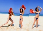barefoot beach bikini cleavage ocean passion_fruit straw_hat swimsuit tatsumi_natsuko rating:Safe score:0 user:nil!