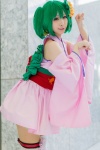 cosplay detached_sleeves flower green_hair kimono macross macross_frontier miiko obi ranka_lee red_eyes thighhighs twintails zettai_ryouiki rating:Safe score:1 user:pixymisa