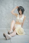 a-mi cosplay halter_top idolmaster_2 kikuchi_makoto shorts silver_hair straw_hat rating:Safe score:0 user:nil!