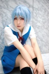 ayanami_rei blouse blue_hair cosplay jumper kneesocks neon_genesis_evangelion school_uniform shinguu_naoki rating:Safe score:0 user:nil!