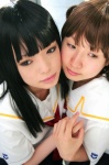 cosplay futami_eriko kimikiss kneehighs miasa namada nana_(kimikiss) school_uniform twin_braids rating:Safe score:0 user:nil!
