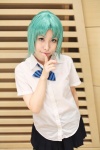 blouse cosplay green_hair higurashi_no_naku_koro_ni miniskirt momose_ri pleated_skirt school_uniform skirt sonozaki_shion rating:Safe score:0 user:nil!