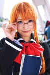 blazer book clala_(qma) cosplay glasses looking_over_glasses orange_hair quiz_magic_academy school_uniform serizawa_akira twin_braids rating:Safe score:0 user:nil!