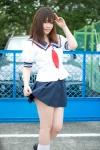 blouse cosplay kneesocks niimi_haruka photo_kano pleated_skirt sailor_uniform scarf school_uniform skirt skirt_lift yuu_(ii) rating:Safe score:0 user:pixymisa