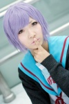 cardigan cosplay mau nagato_yuki purple_hair school_uniform suzumiya_haruhi_no_yuuutsu rating:Safe score:1 user:pixymisa