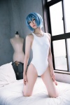 ayanami_rei bed blue_hair cosplay mike neon_genesis_evangelion one-piece_swimsuit rebuild_of_evangelion swimsuit rating:Safe score:1 user:nil!