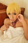 a5_rank_meat ahoge bed blonde_hair cosplay mito_ikumi non_(ii) nude shokugeki_no_soma tie rating:Safe score:1 user:nil!