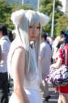 animal_ears aoera bakemonogatari cat_ears cosplay dress hanekawa_black white_hair rating:Safe score:0 user:pixymisa