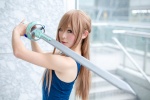 akitsu_honoka asuna_(sao) blonde_hair caramel_eyes cosplay swimsuit sword sword_art_online rating:Safe score:1 user:pixymisa