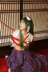 blouse bound cleavage cosplay detached_sleeves green_hair hanamura_misaki kochiya_sanae miko open_clothes rope skirt touhou touhou_kinbauchou rating:Safe score:0 user:nil!