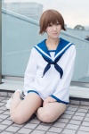 blouse cosplay minami_(iii) miyafuji_yoshika pantyhose sailor_uniform scarf school_uniform sheer_legwear strike_witches swimsuit rating:Safe score:0 user:pixymisa