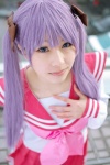cosplay hairbows hiiragi_kagami lucky_star merino_moko pleated_skirt purple_hair sailor_uniform school_uniform skirt twintails rating:Safe score:0 user:nil!