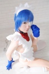 apron blue_hair cosplay eyepatch gloves hairband ikkitousen kibashi maid maid_uniform panties ryomou_shimei thighhighs white_legwear rating:Safe score:0 user:nil!