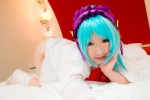 bed blouse blue_hair cosplay hairband kurono_kurumu loose_socks open_clothes rikka rosario+vampire school_uniform socks you're_my_only_shinin'_star rating:Safe score:0 user:nil!