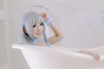 ahoge apron bathroom bathtub cosplay haiyore!_nyaruko-san kurasaka_kururu naked_apron nyaruko silver_hair rating:Safe score:2 user:nil!