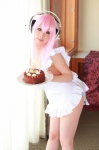 apron arai_yomi cake cosplay headphones nearly_naked_apron nitro_super_sonic pink_hair soniko_nuija_imashita super_soniko rating:Safe score:1 user:nil!