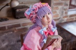 blue_eyes book bows cosplay hat kotobuki_miyako patchouli_knowledge purple_hair robe touhou rating:Safe score:0 user:pixymisa