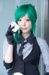 blouse cards cosplay gloves green_hair gumi horns kaya_(ii) mask tie vest vocaloid rating:Safe score:0 user:pixymisa