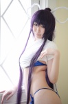 bikini cosplay ikkitousen kanu_unchou kibashi purple_hair shirt_lift side-tie_bikini swimsuit tshirt rating:Safe score:2 user:nil!