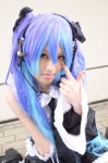 anti_the_infinite_holic_(vocaloid) blue_hair cosplay detached_sleeves dress hair_ribbons hatsune_miku headset kirimu red_eyes tie tiered_skirt twintails vocaloid rating:Safe score:1 user:pixymisa