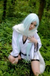 blue_hair boa boots cleavage cosplay hana_(ii) haori kiritsubo pantyhose sheer_legwear zone-00 rating:Safe score:0 user:pixymisa