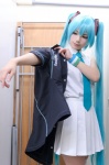 aqua_hair blouse cosplay familymart hatsune_miku pleated_skirt skirt tie twintails vocaloid yu rating:Safe score:0 user:nil!