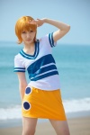 beach cosplay kuuya miniskirt nami_(one_piece) ocean one_piece orange_hair skirt tshirt rating:Safe score:0 user:nil!