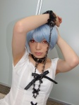 ayanami_rei blue_hair cosplay lace leash namada neon_genesis_evangelion red_eyes ruffles thighhighs rating:Safe score:1 user:nil!