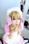 apron blonde_hair cosplay dress garter hairband maid maid_uniform original suu thighhighs rating:Safe score:0 user:pixymisa