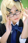blazer blonde_hair blouse cosplay glare_(vocaloid) glasses hair_clips kagamine_rin tie vocaloid yapa rating:Safe score:1 user:nil!