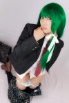 blazer blouse bookbag cosplay green_hair kochiya_sanae lenfried open_clothes panties pleated_skirt polka_dots school_uniform skirt thighhighs tie touhou zettai_ryouiki rating:Safe score:0 user:nil!