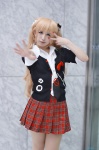 blonde_hair blouse cardigan cosplay danganronpa enoshima_junko pantyhose pleated_skirt rissu school_uniform sheer_legwear skirt tie twintails rating:Safe score:0 user:nil!