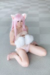 animal_ears bikini cat_ears cosplay enacat_(white_version) enako original paw_gloves pink_hair side-tie_bikini straw_hat swimsuit tail rating:Safe score:1 user:nil!