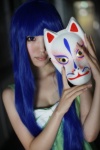 blue_hair cleavage cosplay dress furude_rika higurashi_no_naku_koro_ni mask tsun rating:Safe score:0 user:nil!