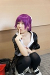 bakemonogatari black_legwear cosplay dress pantyhose purple_hair reco senjougahara_hitagi slip rating:Safe score:3 user:pixymisa