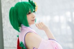 cosplay detached_sleeves flower green_hair kimono macross macross_frontier miiko obi ranka_lee red_eyes twintails rating:Safe score:0 user:pixymisa