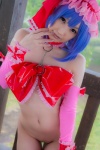 blue_hair bonnet bow cosplay detached_sleeves lenfried nude remilia_scarlet touhou rating:Questionable score:3 user:nil!