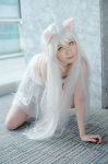 animal_ears bakemonogatari cat_ears cosplay dress hanekawa_tsubasa mikiko silver_hair rating:Safe score:1 user:pixymisa