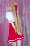 blonde_hair cosplay dress hair_ribbons karin_(ii) mayoi_neko_overrun! school_uniform serizawa_fumino thighhighs zettai_ryouiki rating:Safe score:0 user:nil!