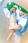 beach cosplay detached_sleeves green_hair inner_tube kochiya_sanae lenfried ocean one-piece_swimsuit school_swimsuit swimsuit touhou wet rating:Safe score:0 user:nil!