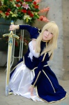 blonde_hair cosplay dress fate/series fate/stay_night jacket maropapi saber sword rating:Safe score:0 user:nil!