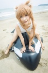 animal_ears beach cosplay horo inflatable_toy ocean one-piece_swimsuit orange_hair rococo spice_and_wolf swimsuit whistle_around_the_world wolf_ears rating:Safe score:3 user:nil!