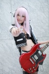 choker cosplay fishnet_stockings garter_straps guitar headphones jacket nakko nitro_super_sonic panties pink_hair shorts super_soniko thighhighs tubetop rating:Safe score:0 user:pixymisa