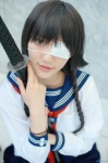 cosplay eyepatch katana kuuya original pleated_skirt sailor_uniform scarf school_uniform skirt sword twin_braids rating:Safe score:0 user:nil!