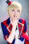 akb48 ayuka blonde_hair blouse blue_eyes cosplay crossover_tie jacket shinoda_mariko_(cosplay) skirt top_hat rating:Safe score:1 user:pixymisa