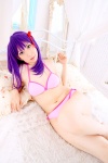 bed bikini cosplay fate/series fate/stay_night hair_ribbons matou_sakura purple_hair sachi_budou side-tie_bikini swimsuit rating:Safe score:0 user:nil!