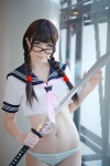 arisugawa_shii cosplay croptop glasses haruka panties sailor_uniform school_uniform sword the_art_of_yamashita_shunya twin_braids rating:Safe score:7 user:nil!