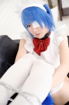 apron blue_hair cosplay eyepatch gloves hairband handcuffs ikkitousen kibashi maid maid_uniform ryomou_shimei thighhighs white_legwear rating:Safe score:1 user:nil!