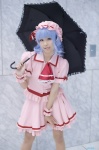 aisaki_mimi blouse blue_hair cosplay hat miniskirt remilia_scarlet skirt touhou umbrella rating:Safe score:1 user:nil!
